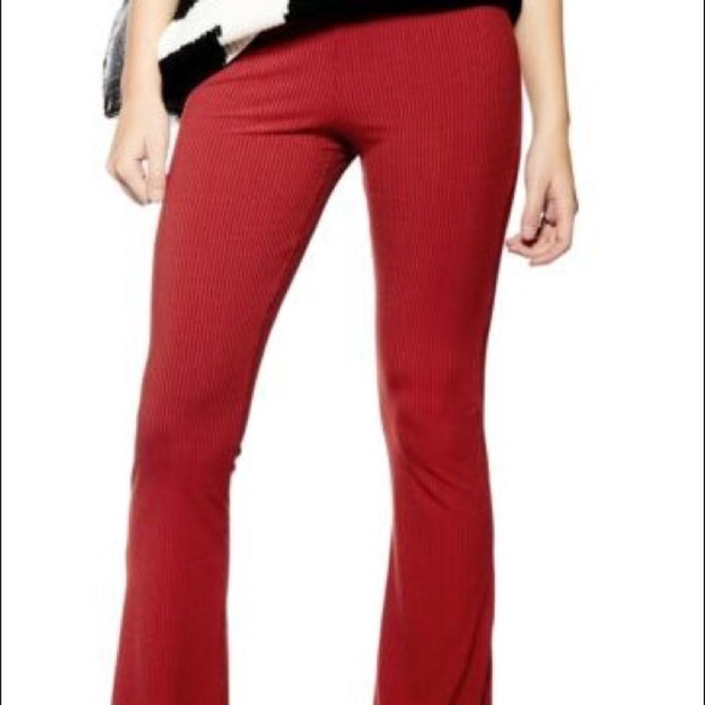 Topshop skinny ribbed flare pants rust sz 10 NWT